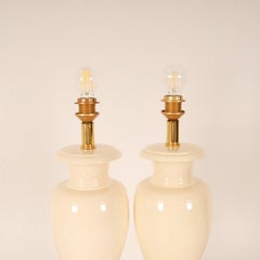 Vintage Italian Ceramic Vase Lamps off White Tall Modern Table Lamps, a Pair