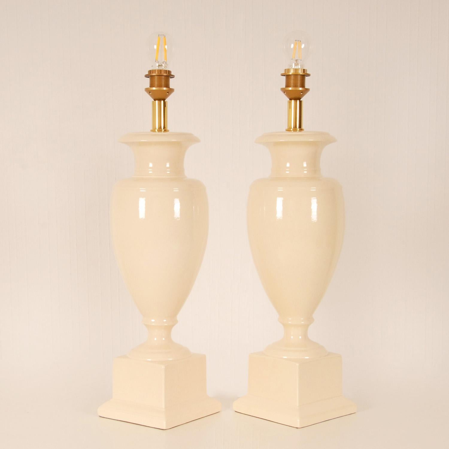 Vintage Italian Ceramic Vase Lamps off White Tall Modern Table Lamps, a Pair 1