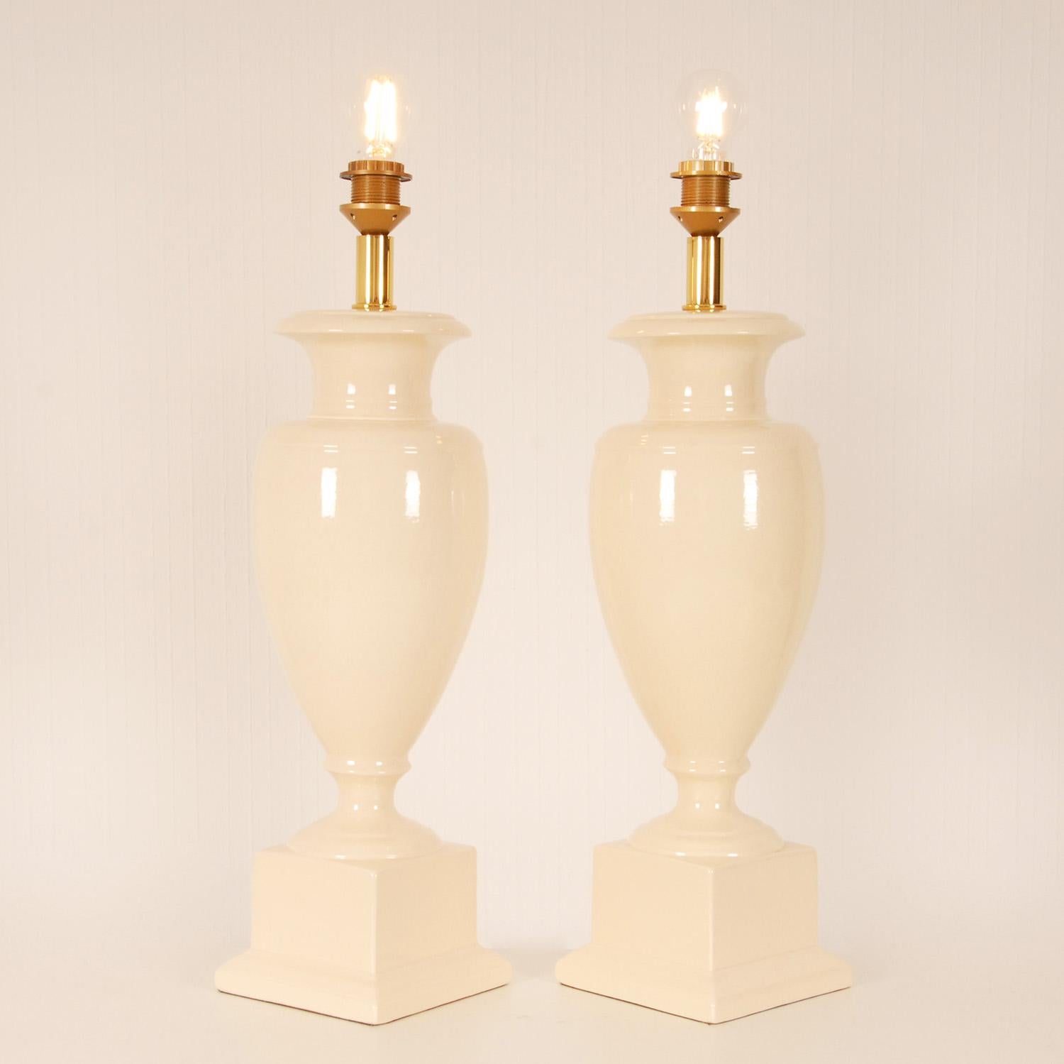 Vintage Italian Ceramic Vase Lamps off White Tall Modern Table Lamps, a Pair 2