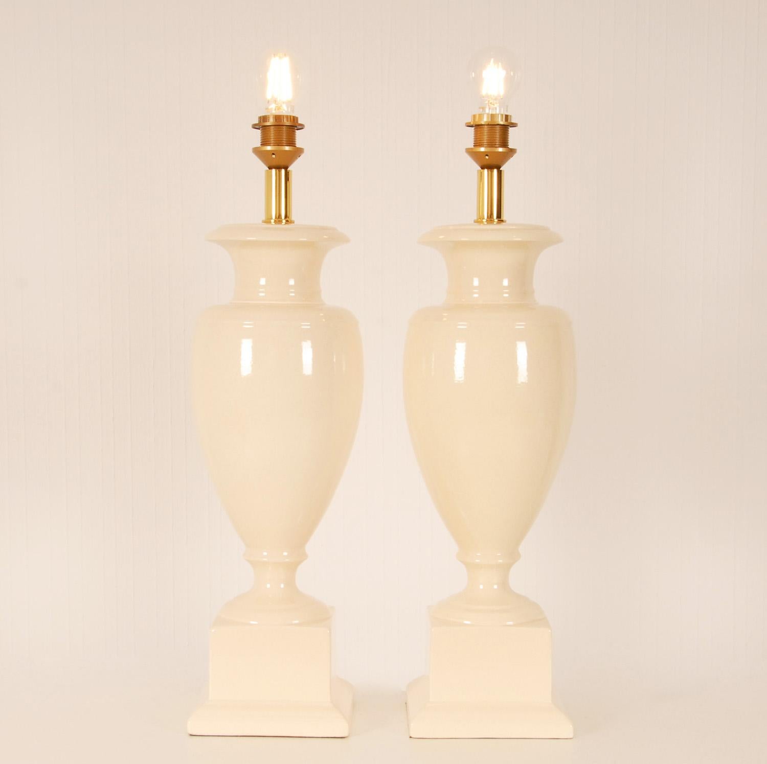 Vintage Italian Ceramic Vase Lamps off White Tall Modern Table Lamps, a Pair 3