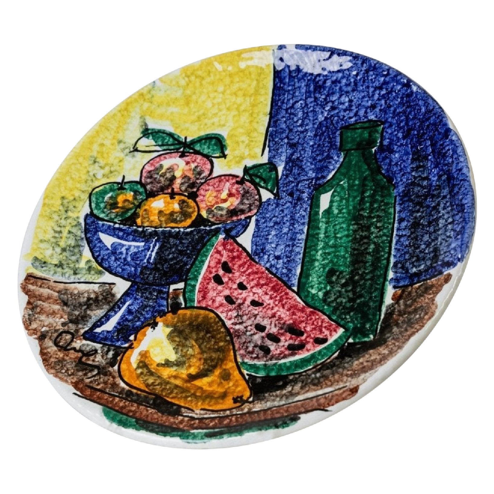 Vintage Italian Ceramic Wall Plate Hand-Painted Fruit Motif, 1960s