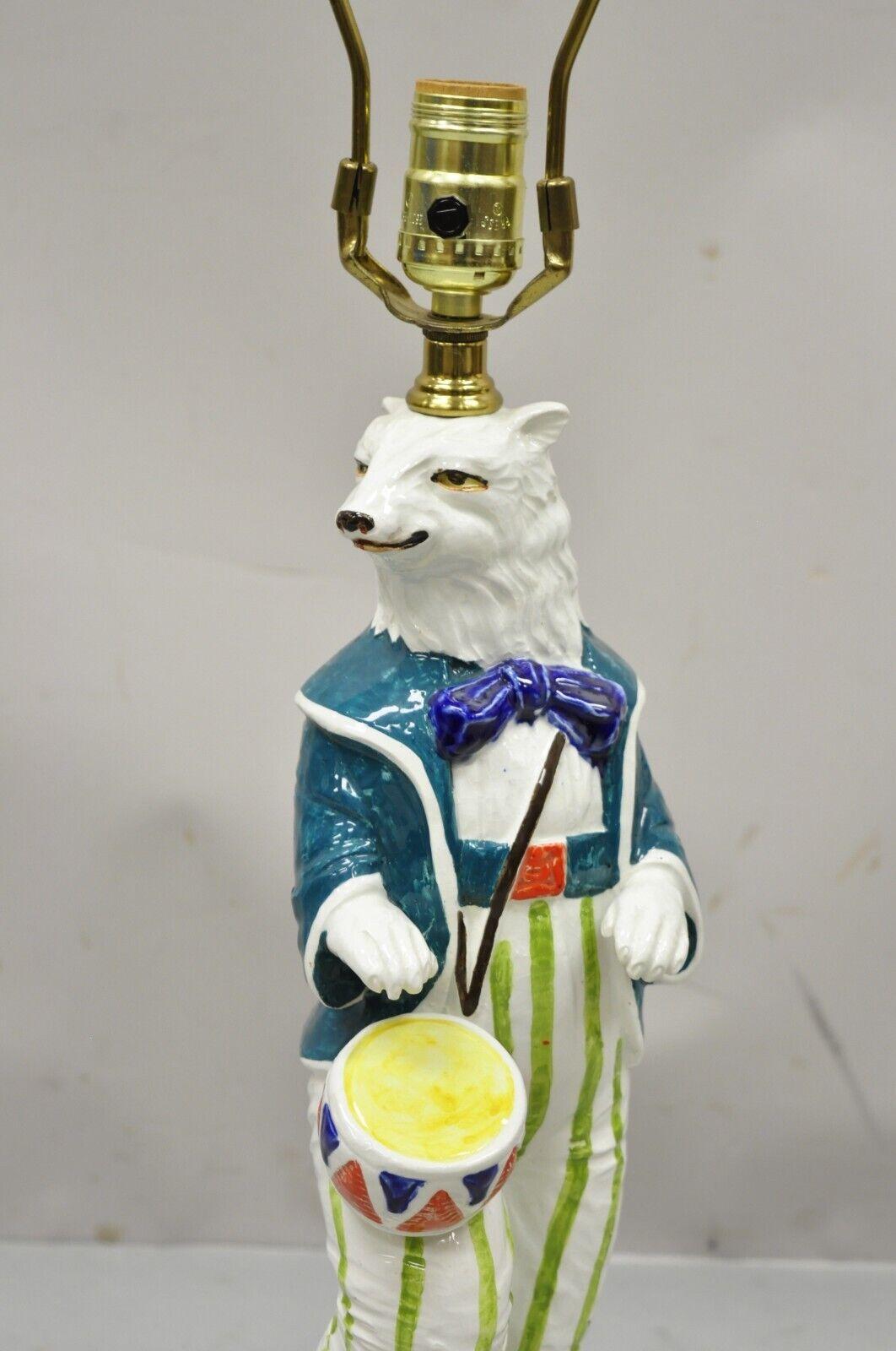 Hollywood Regency Vintage Italian Ceramic White Polar Bear Drummer Figural Table Top