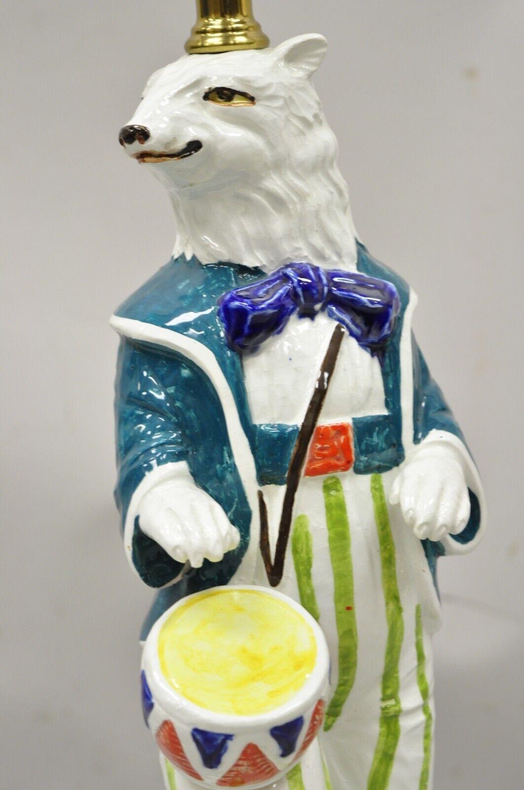Vintage Italian Ceramic White Polar Bear Drummer Figural Table Top In Good Condition In Philadelphia, PA