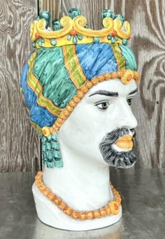 Vintage Italian Ceramiche Di Caltagirone Hand Painted Figure Planter