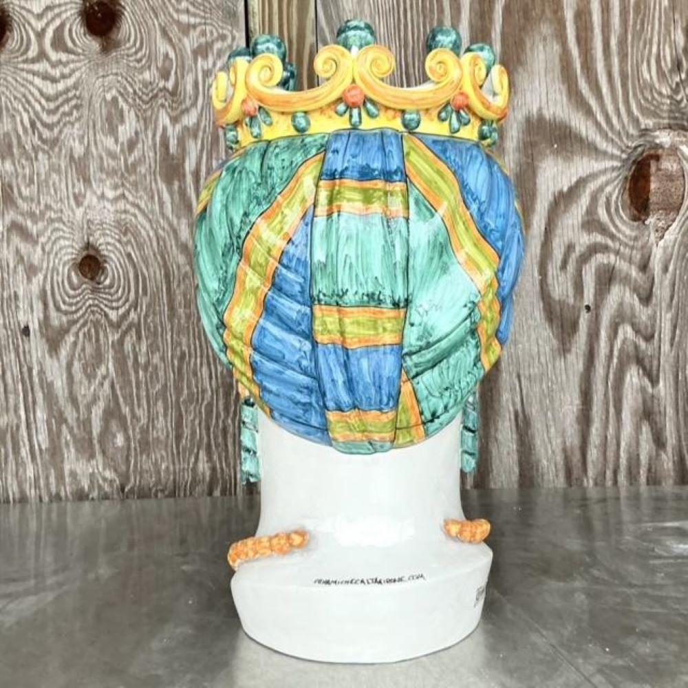 Vintage Italian Ceramiche Di Caltagirone Hand Painted Figure Planter For Sale 2