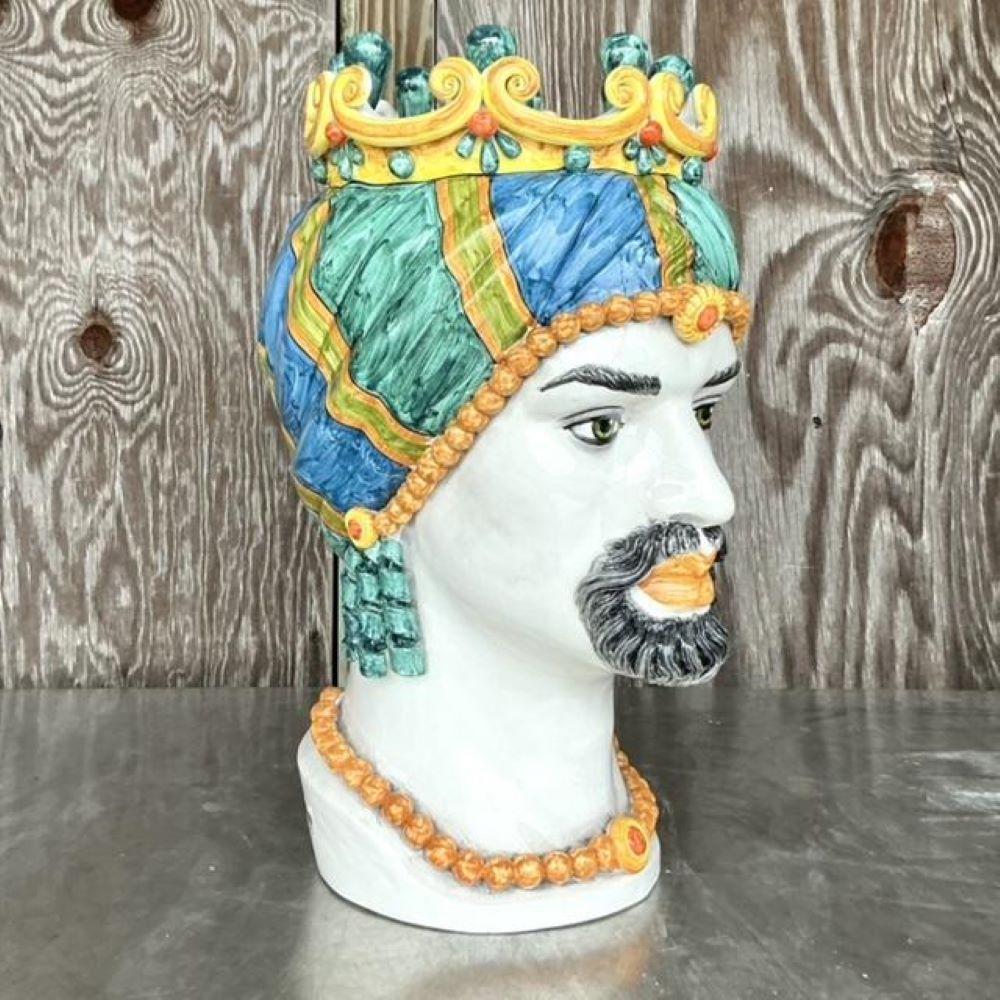 Vintage Italian Ceramiche Di Caltagirone Hand Painted Figure Planter For Sale 4