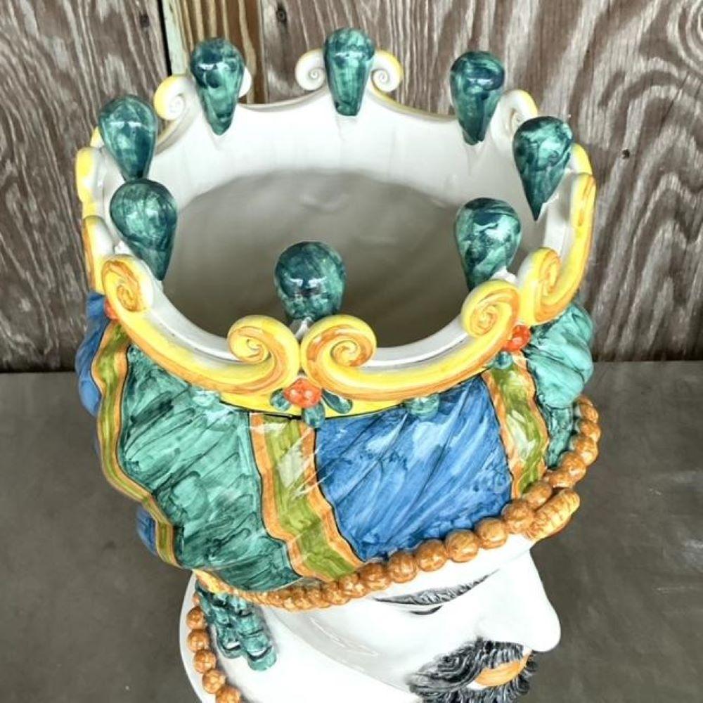 Vintage Italian Ceramiche Di Caltagirone Hand Painted Figure Planter For Sale 5