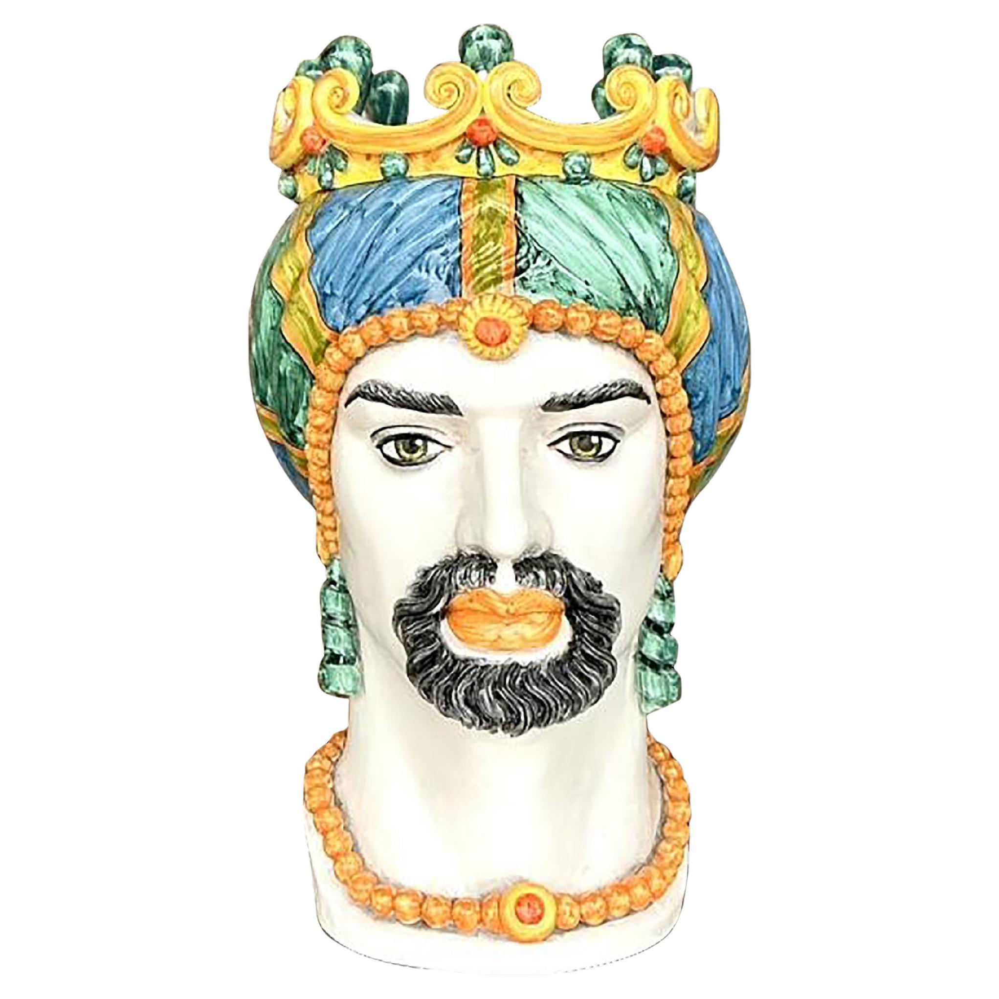 Vintage Italian Ceramiche Di Caltagirone Hand Painted Figure Planter For Sale