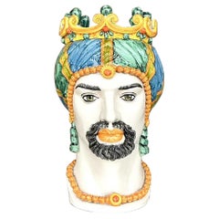 Vintage Italian Ceramiche Di Caltagirone Hand Painted Figure Planter
