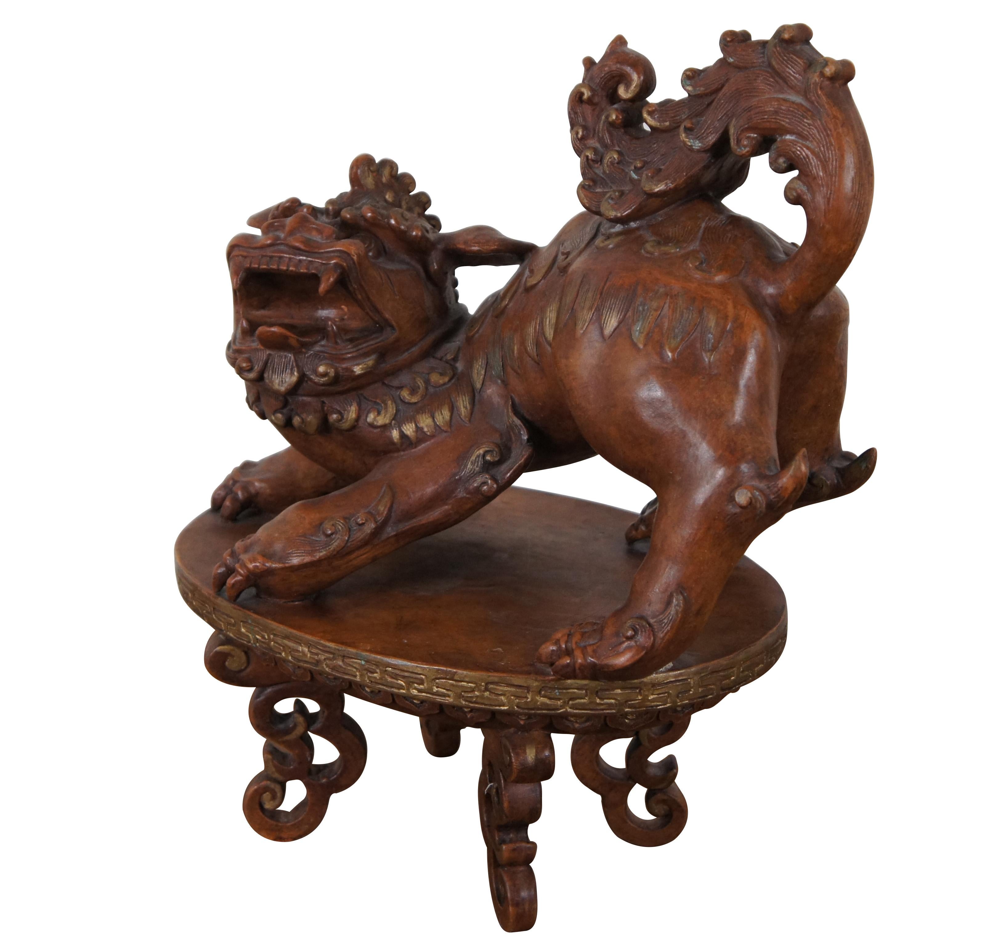 Chinoiserie Vintage Italian Chalkware Fu Foo Dog Chinese Guardian Lion Sculpture Centerpiece For Sale