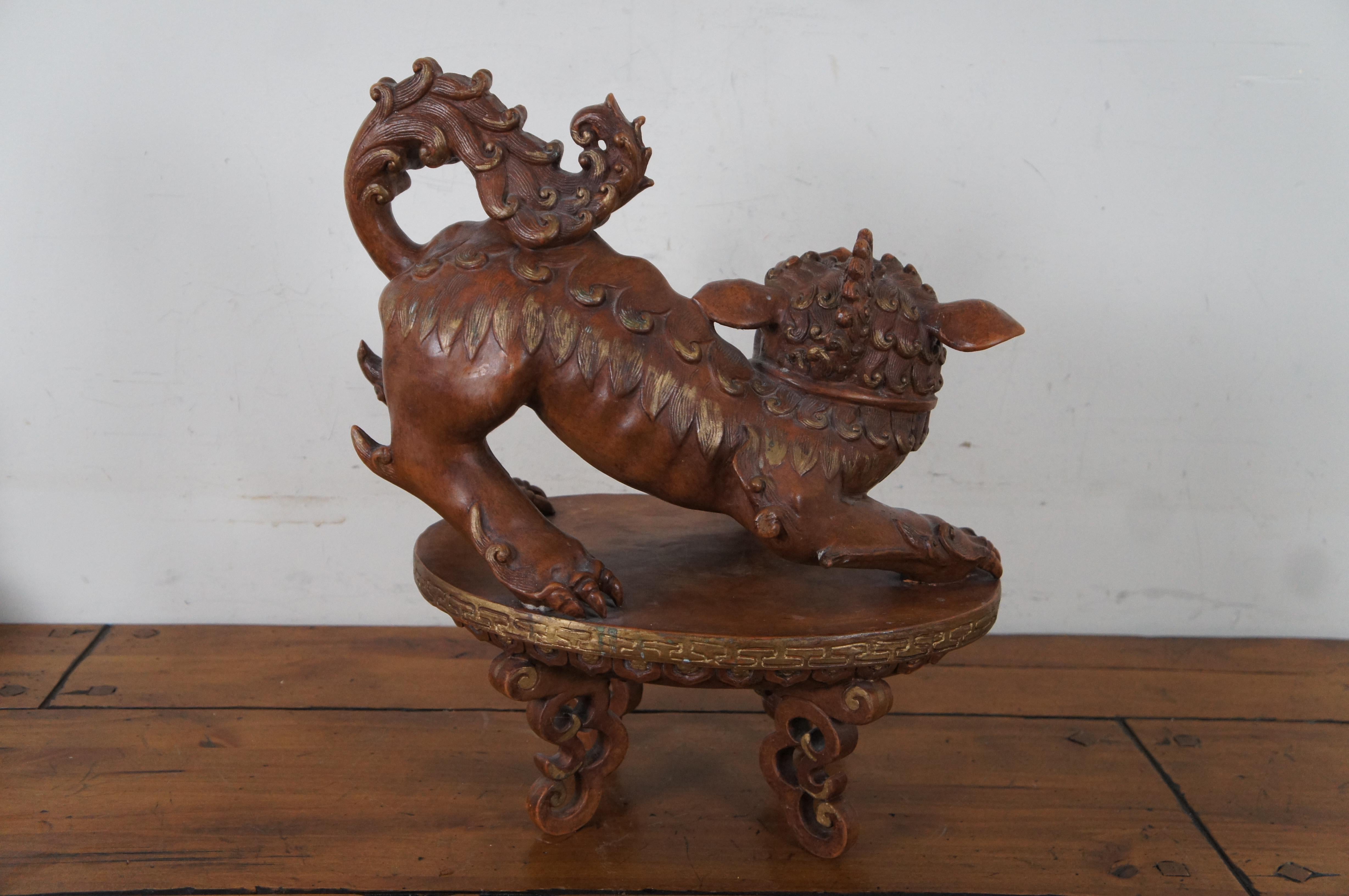 Vintage Italian Chalkware Fu Foo Dog Chinese Guardian Lion Sculpture Centerpiece In Good Condition For Sale In Dayton, OH