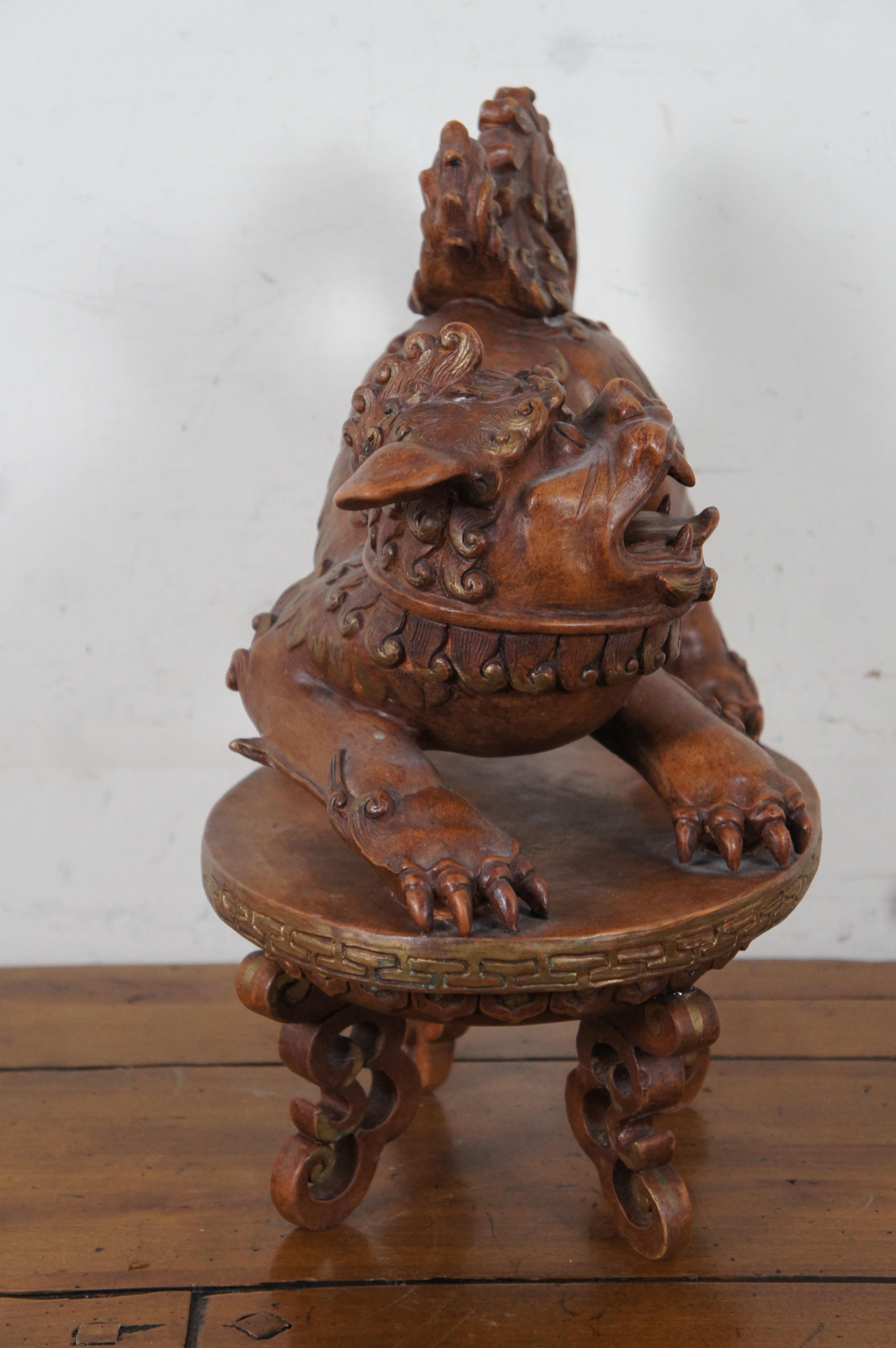 Metal Vintage Italian Chalkware Fu Foo Dog Chinese Guardian Lion Sculpture Centerpiece For Sale