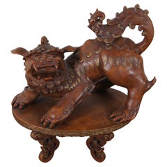 Vintage Italian Chalkware Fu Foo Dog Chinese Guardian Lion Sculpture Centerpiece