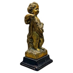 Vintage Italian Chalkware / Gold Gilt Cherub Statue by Borghese