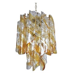 Vintage Italian Chandelier Clear & Amber Glass in the style of Mazzega. 1980's.