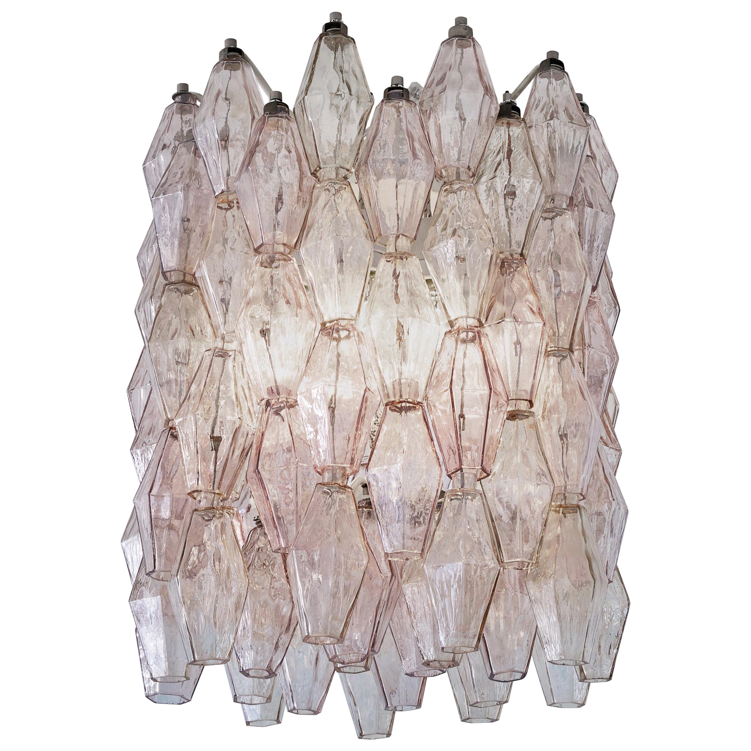 Vintage Italian Chandelier in Soft Pink and Smoked Blown Glass
