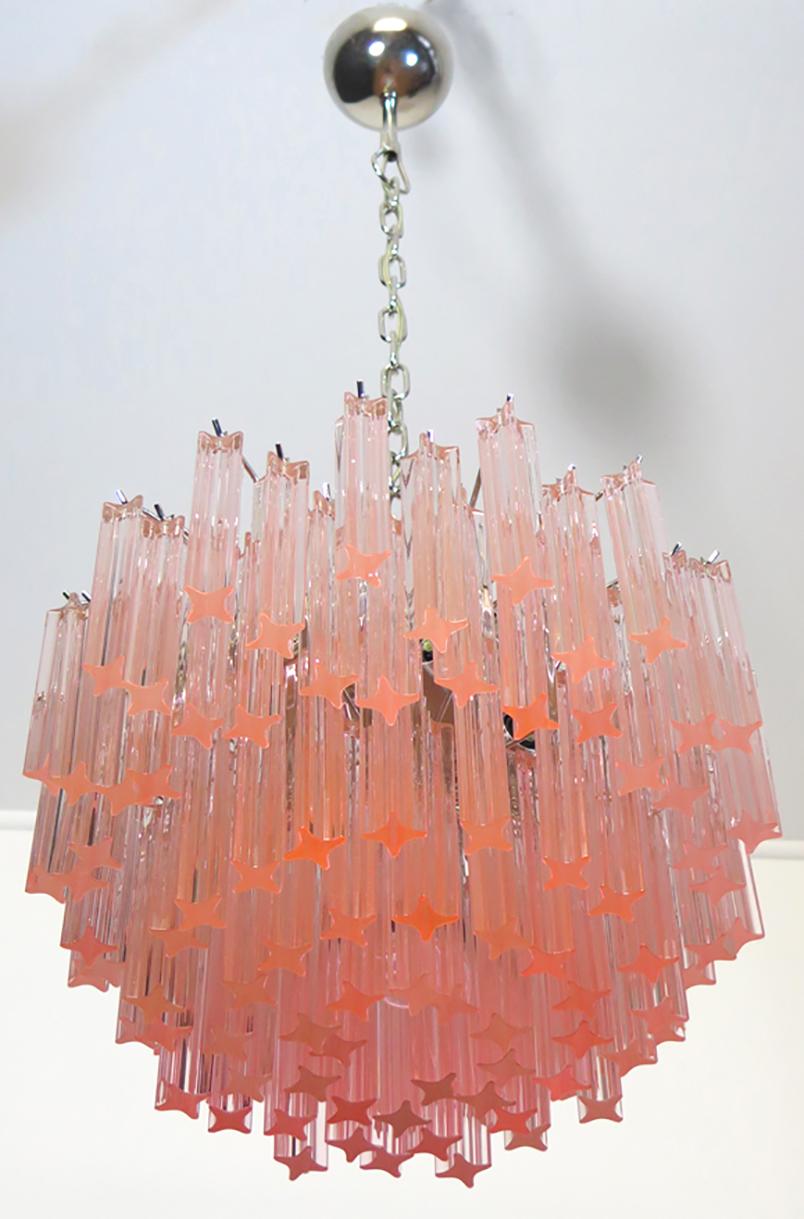 20th Century Vintage Italian Chandelier Made by 107 Crystal Prism Quadriedri, Murano, 1980s