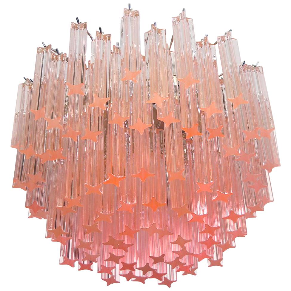 Vintage Italian Chandelier Made by 107 Crystal Prism Quadriedri, Murano, 1980s