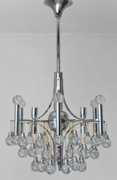 Vintage Italian Chandelier, Multiple Glass Spheres, Chrome Metal Frame, Sciolari