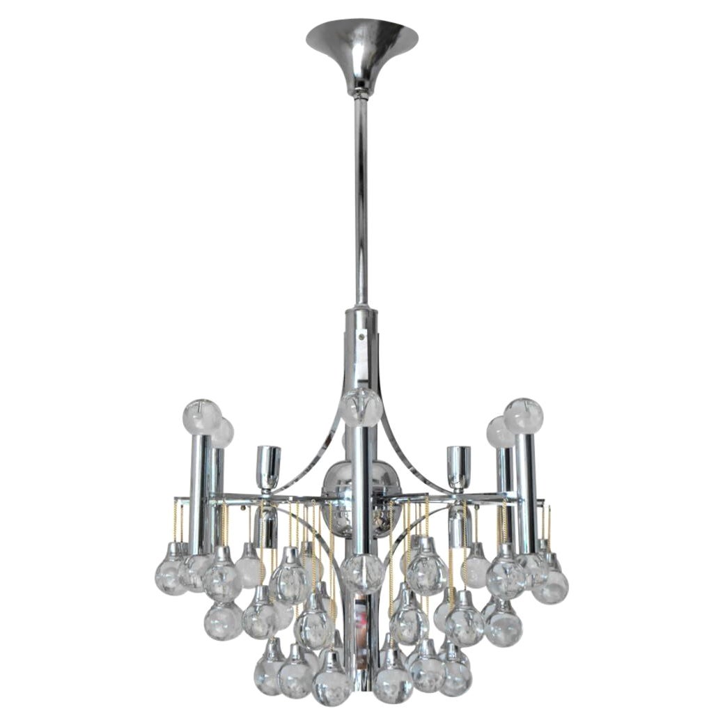 Vintage Italian Chandelier, Multiple Glass Spheres, Chrome Metal Frame, Sciolari