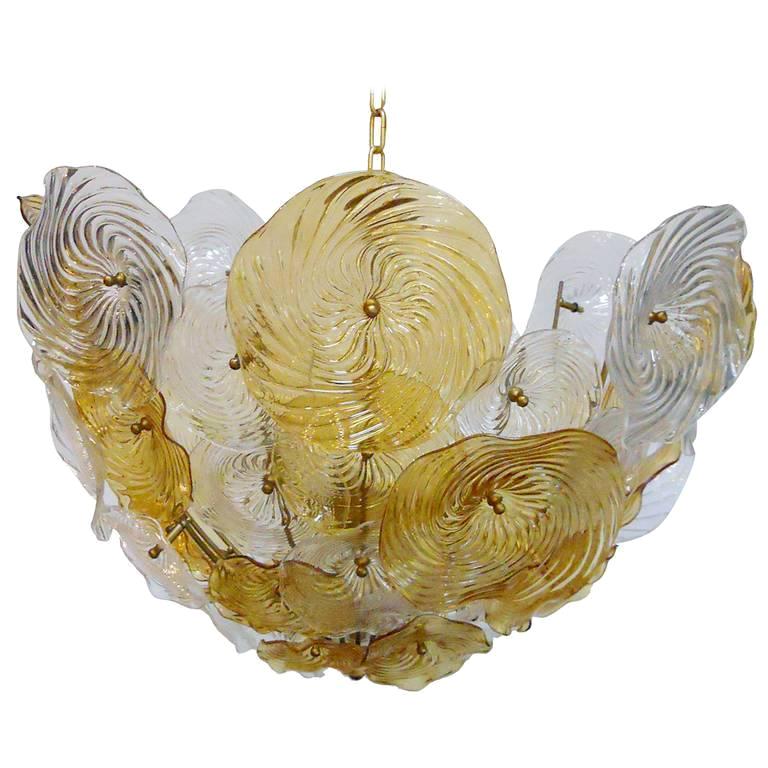 Vintage Italian Chandelier with Amber and Clear Murano Glass, Italy, 1960s