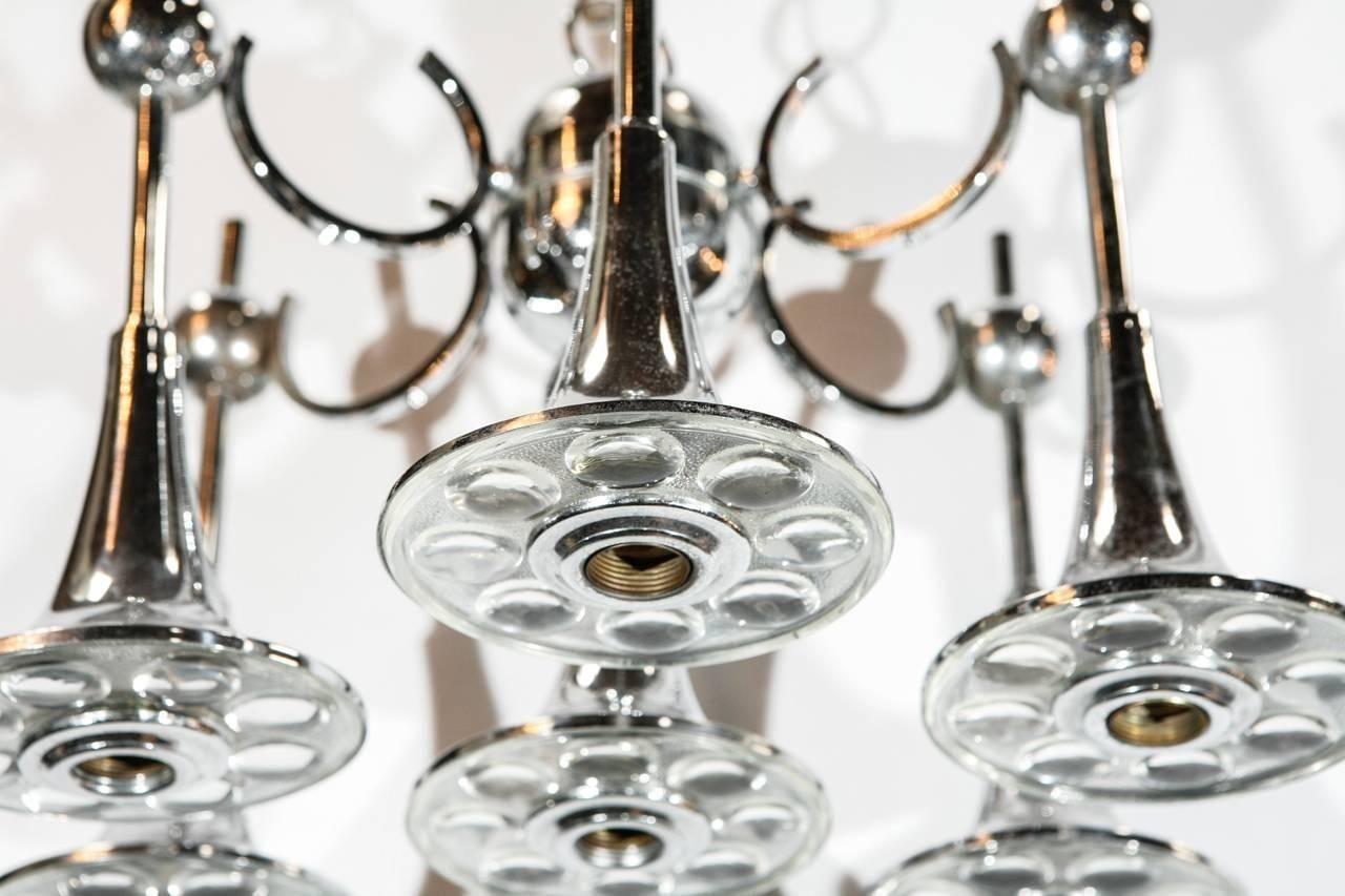 Vintage Italian Chandelier w/ Chrome & Murano Glass by Sciolari In Distressed Condition For Sale In Los Angeles, CA