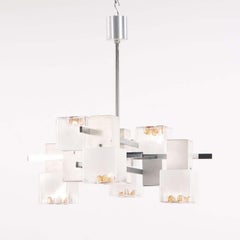 Lustre italien vintage avec verre de Murano transparent et ambré par Mazzega