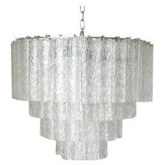 Vintage Italian Chandelier w/ Clear Murano Glass Tubes Designed by Venini, 1960s