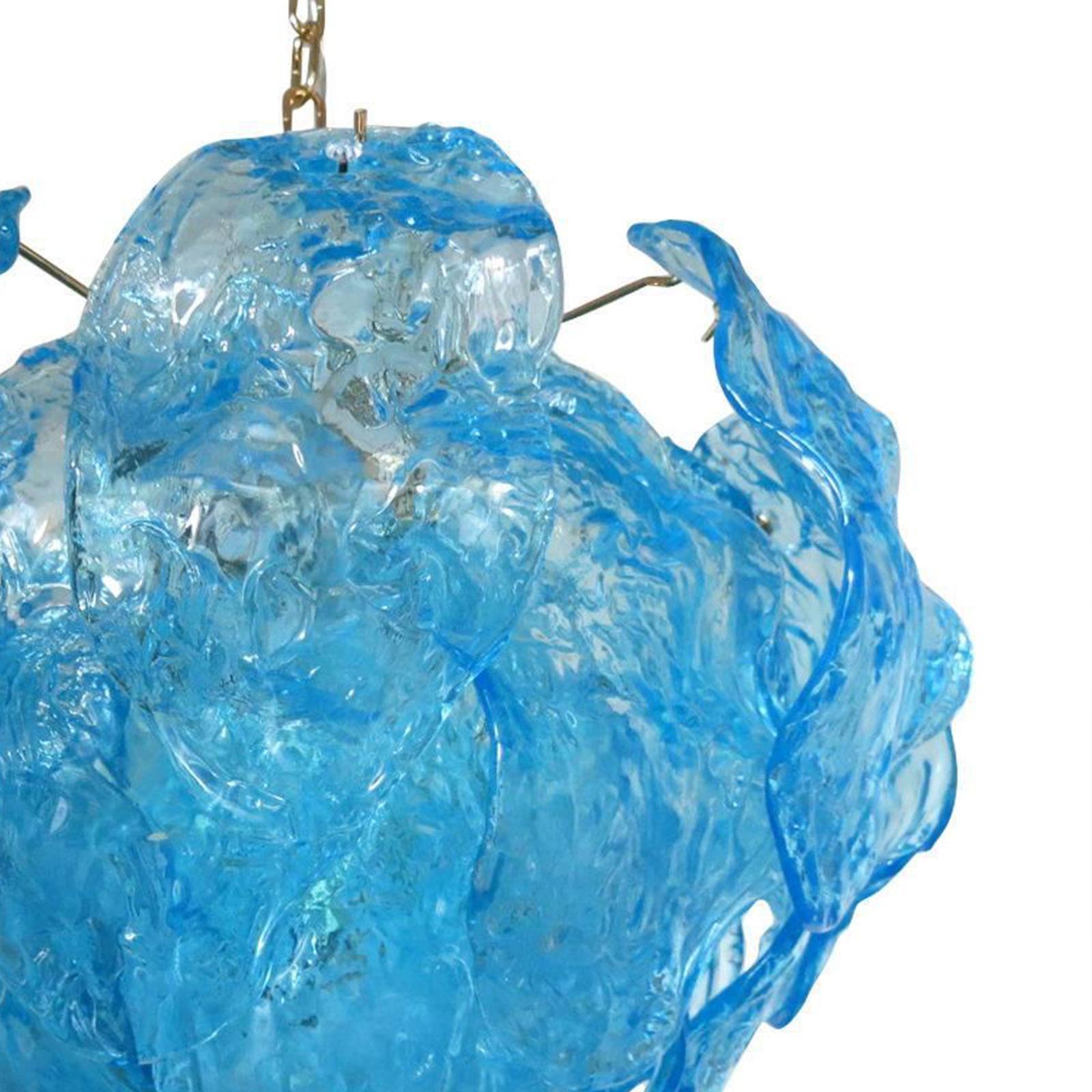 Vintage Italian Chandelier w / Hand Blown Aqua Blue Murano Glass Leaves, 1960’s 1