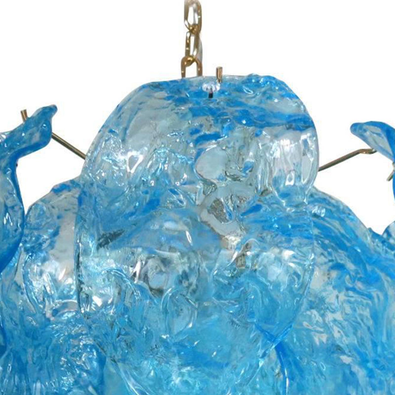 Vintage Italian Chandelier w / Hand Blown Aqua Blue Murano Glass Leaves, 1960’s 4
