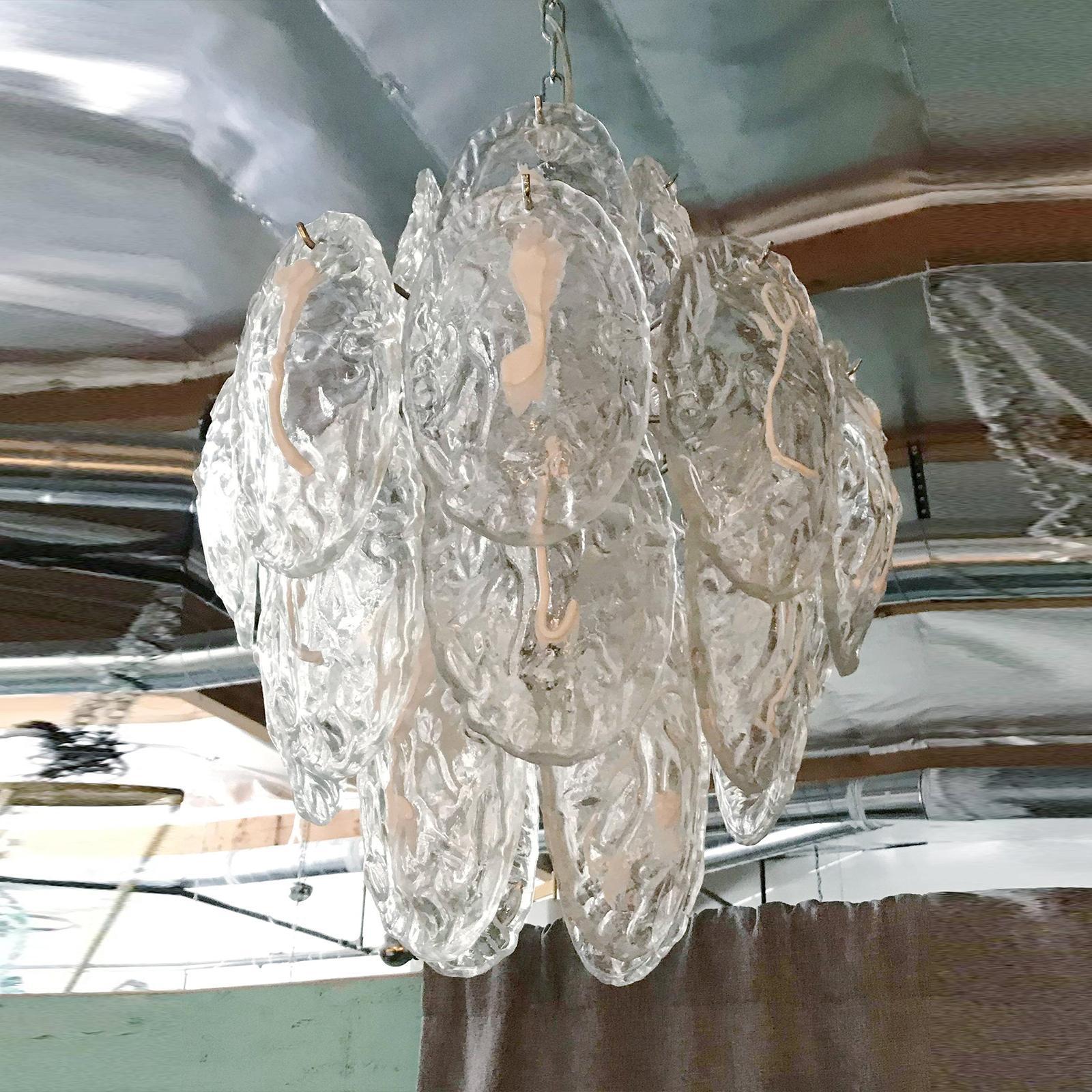 Mid-20th Century Vintage Italian Chandelier w / Murano Glass Shells Designed by Mazzega, c 1960s For Sale