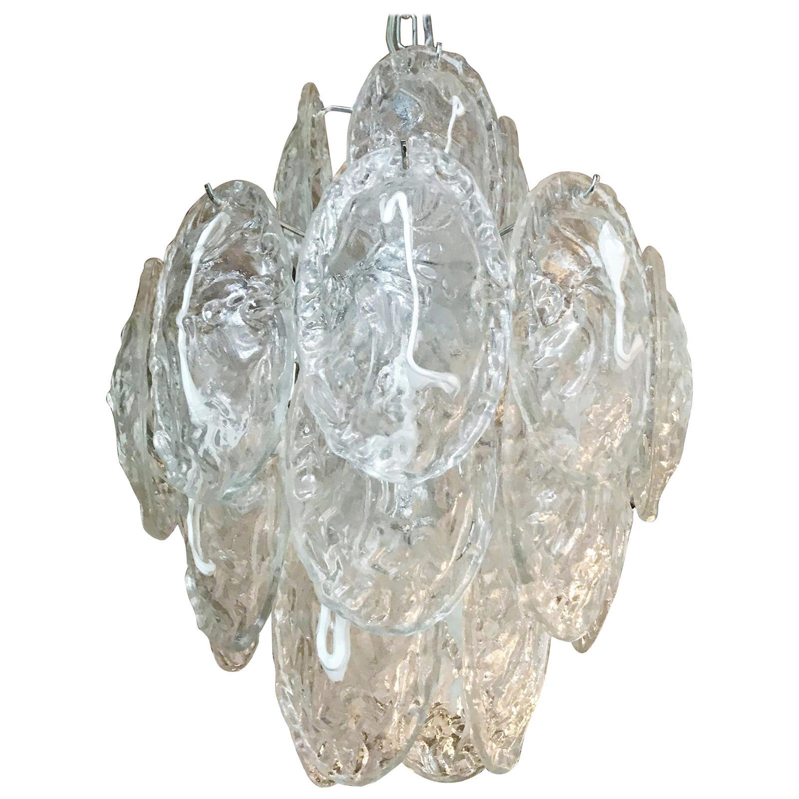 Vintage Italian Chandelier w / Murano Glass Shells Designed by Mazzega, c 1960s For Sale