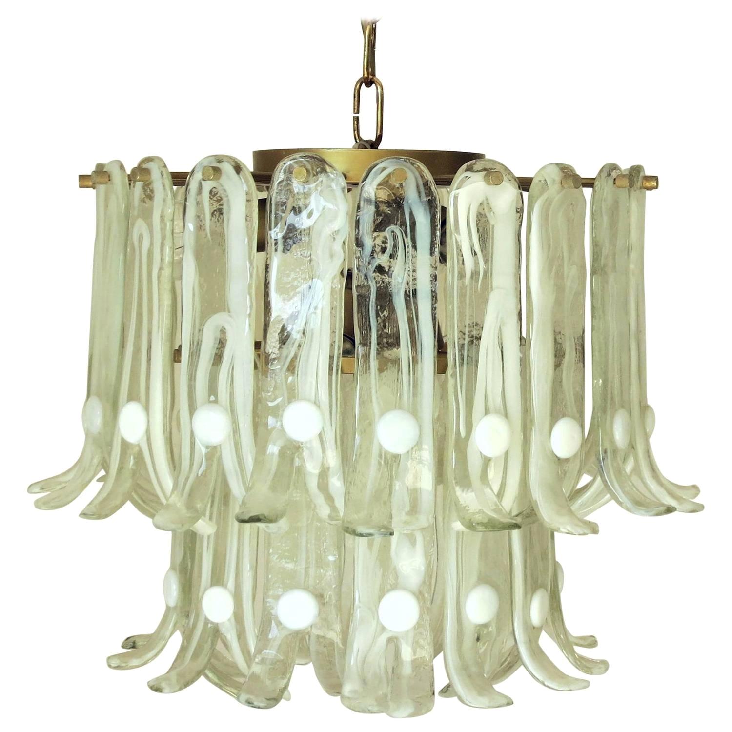 Vintage Italian Chandelier with Pale Green Murano Glass Designed, Mazzega, 1960s