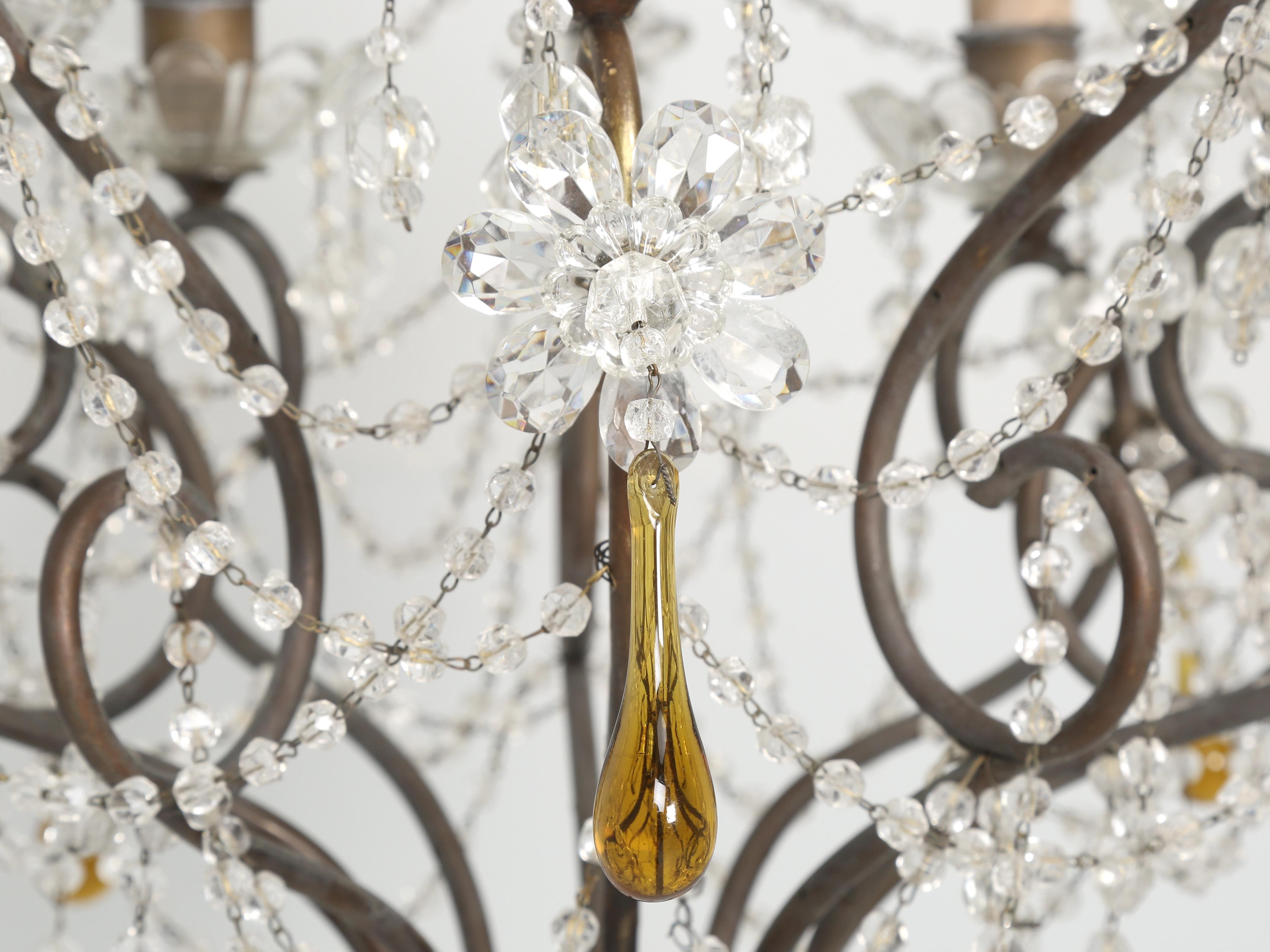 Vintage Italian Chandelier with Amber Drops and Glass Flowers For Sale 3