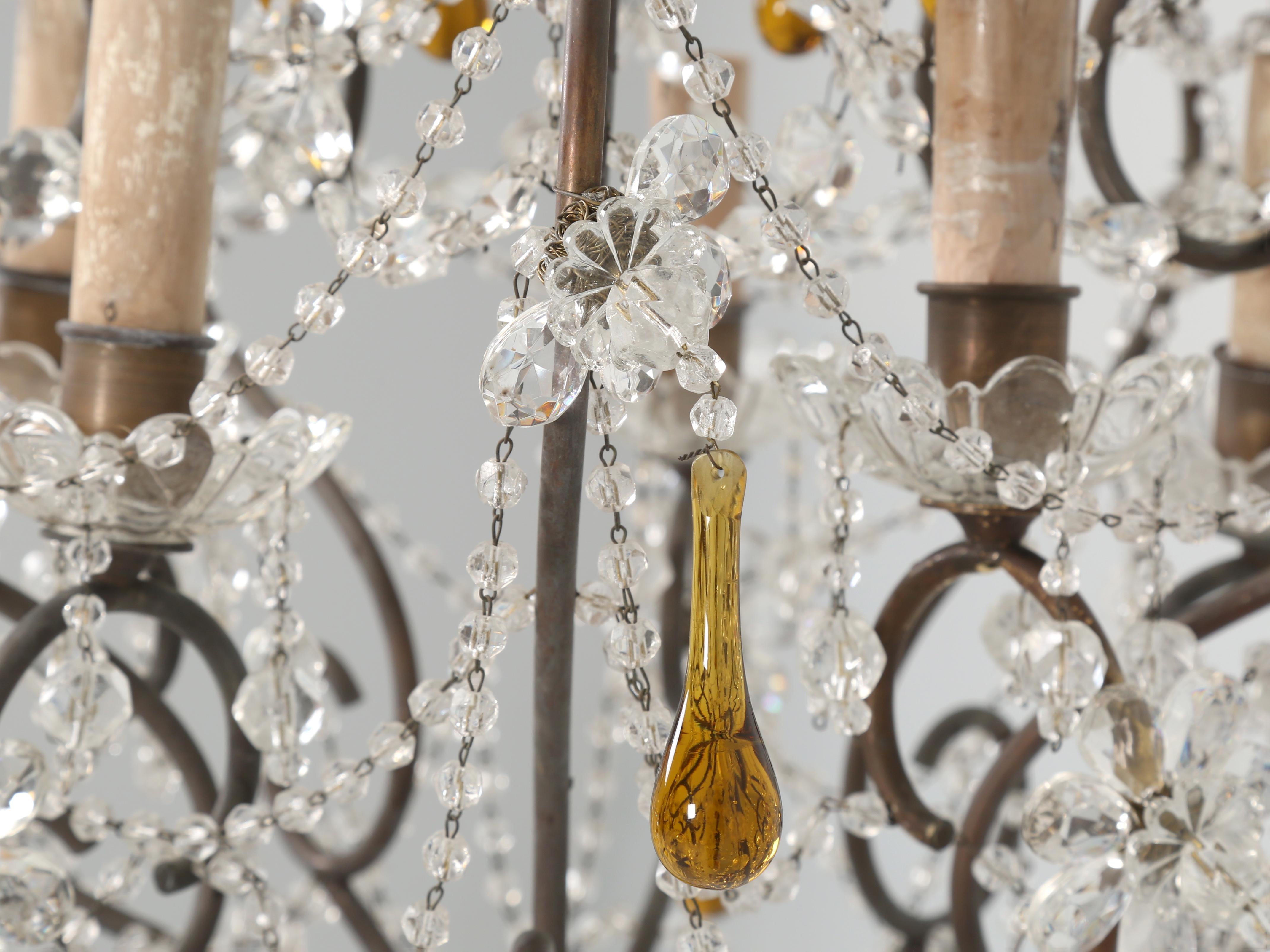 Vintage Italian Chandelier with Amber Drops and Glass Flowers For Sale 6