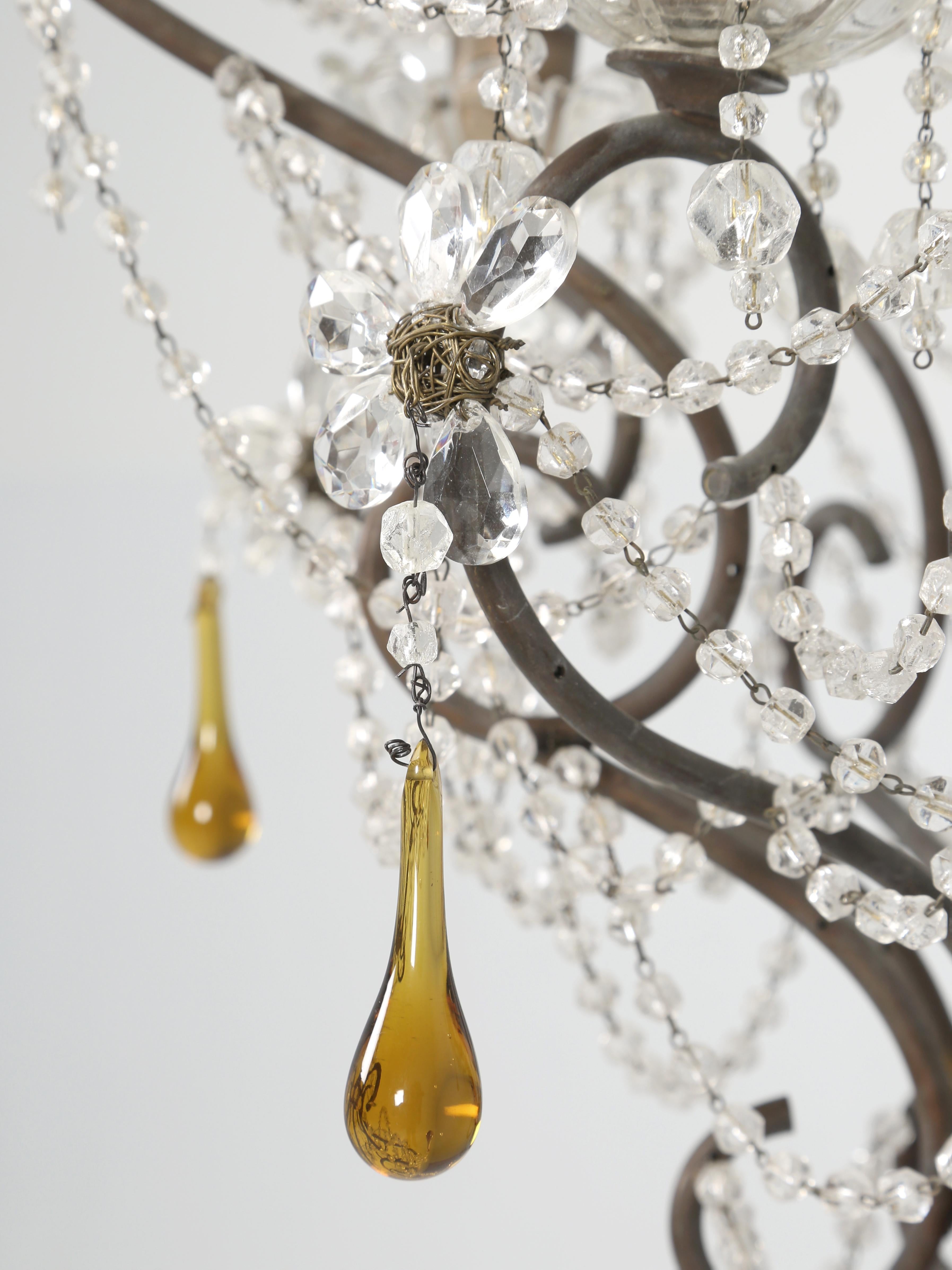 Vintage Italian Chandelier with Amber Drops and Glass Flowers For Sale 8