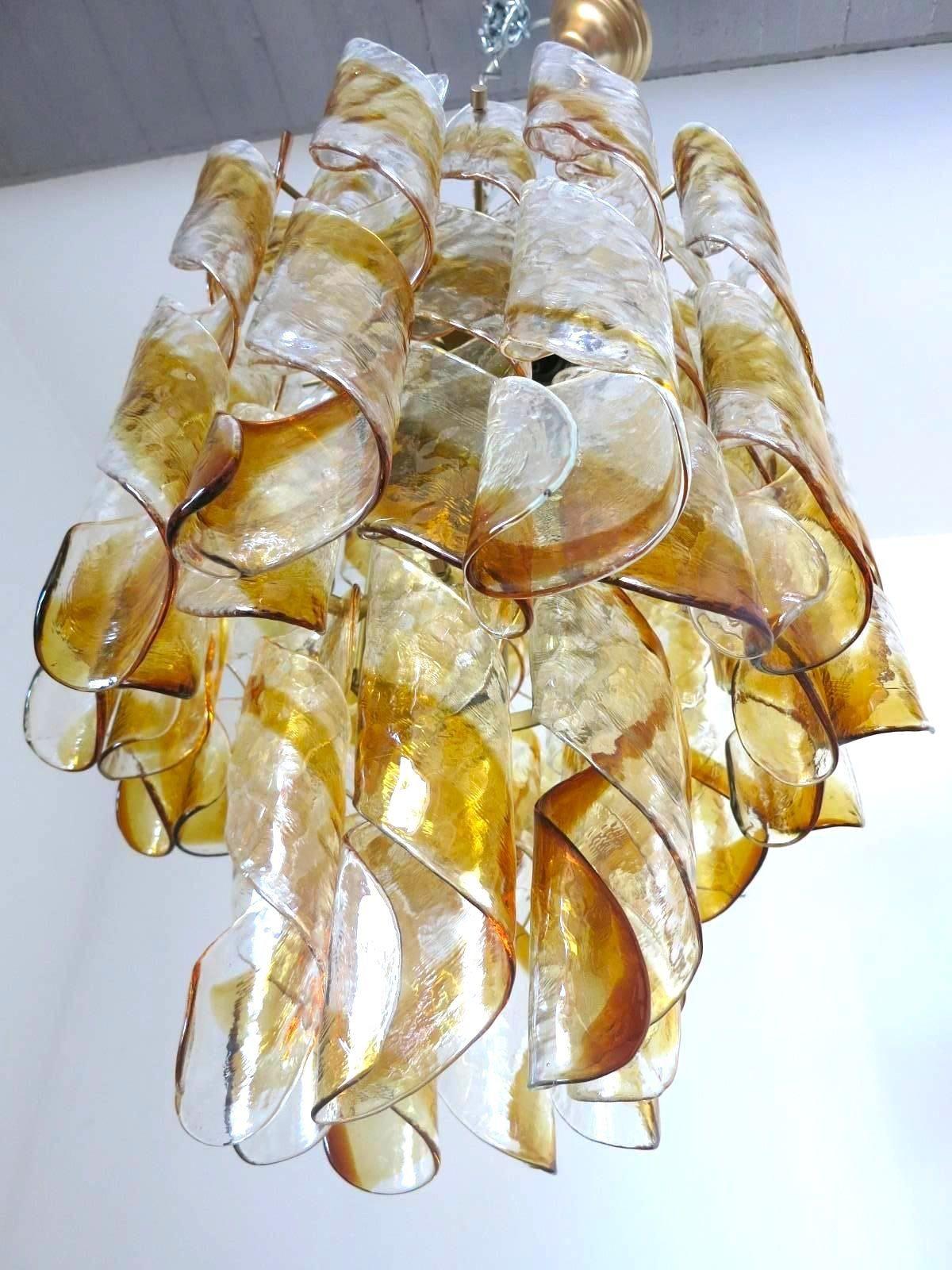 Vintage Italian Chandelier with Clear & Amber Glass by Mazzega In Good Condition For Sale In Los Angeles, CA