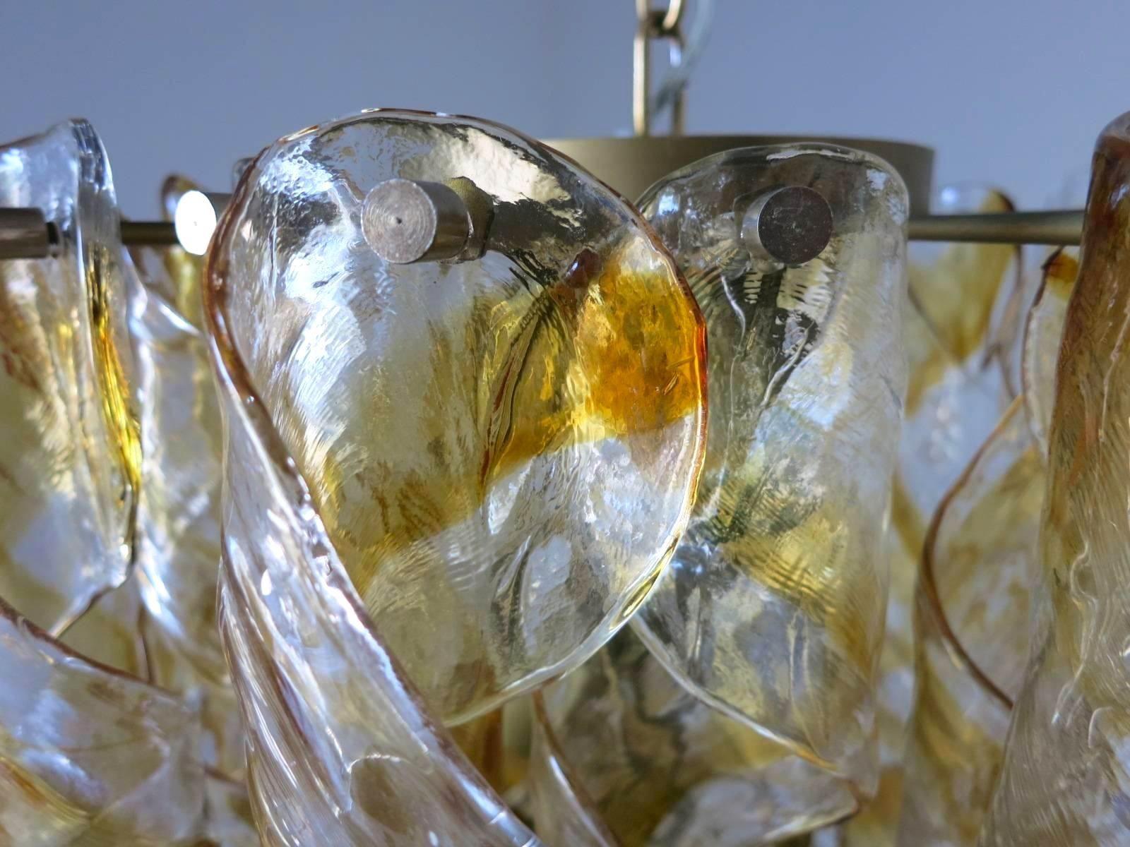 Verre de Murano Lustre italien vintage avec verre transparent et ambré par Mazzega en vente