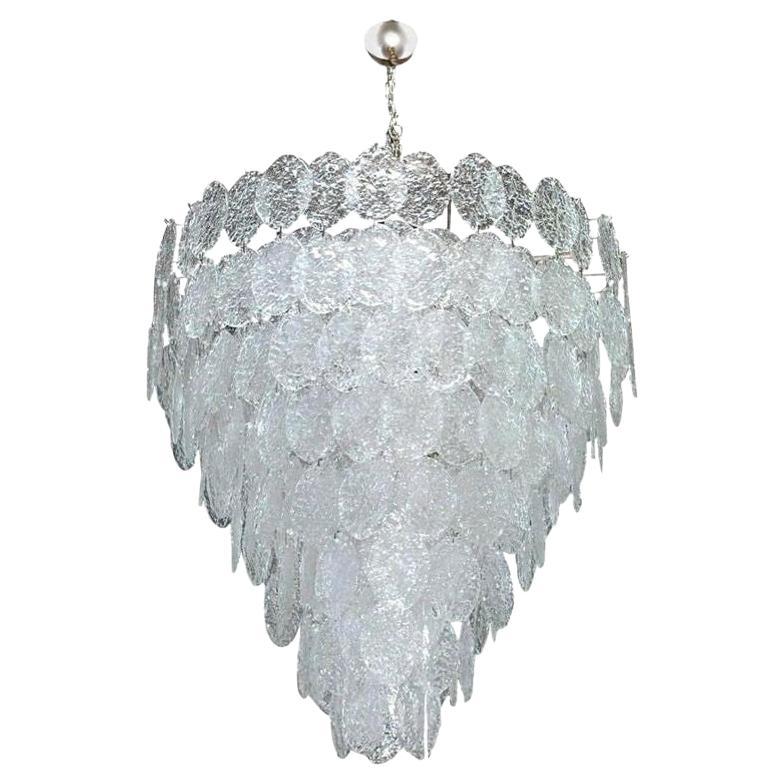 Lampadario italiano vintage con dischi ovali trasparenti di Murano, anni '60 in vendita