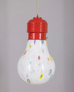 Lustre italien vintage avec ampoule en verre décorée, années 1980