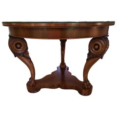 Vintage Italian Charles X Style Round Table in Walnut and Maple