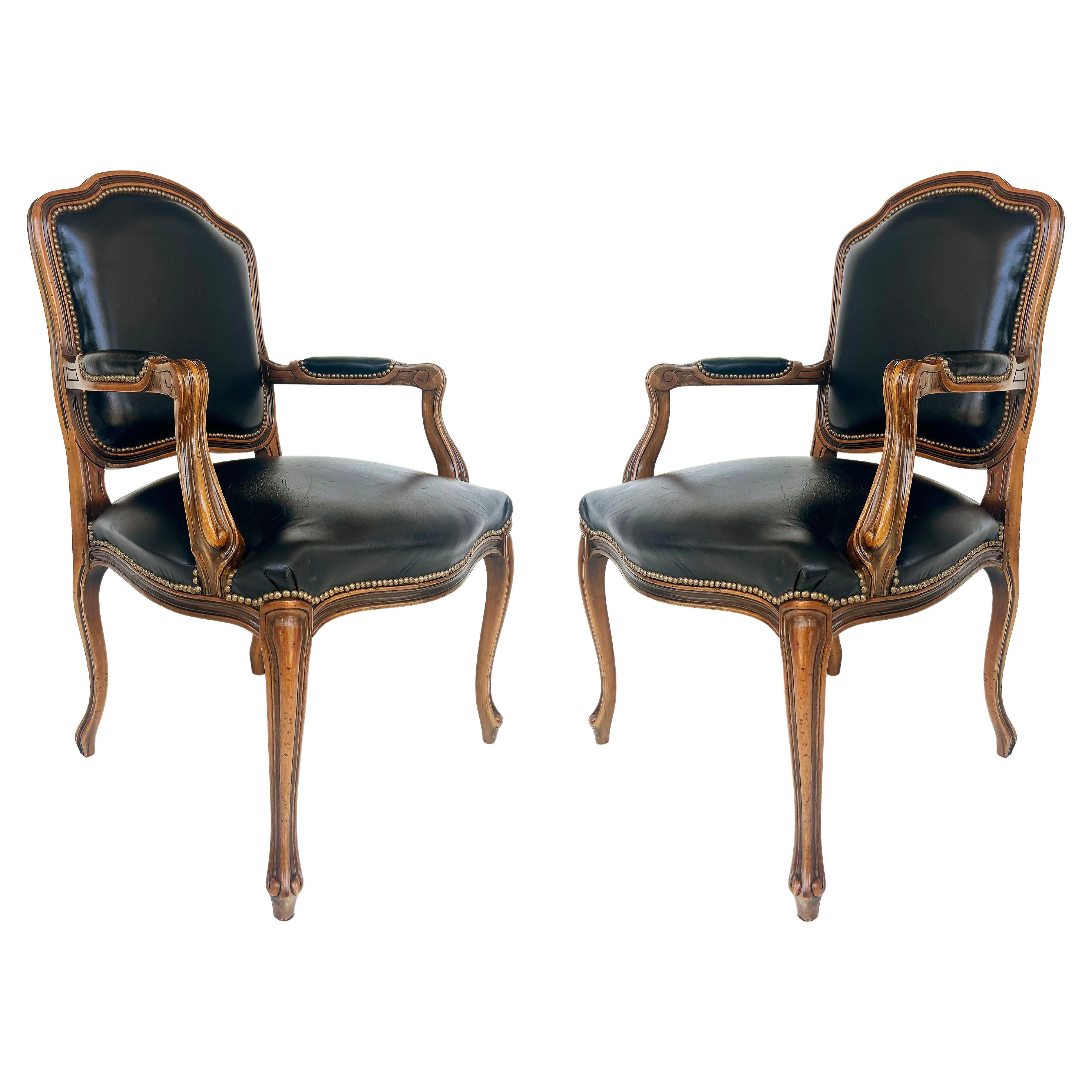 Vintage Italian Chateau D'Ax Leather Armchairs with Brass Nailhead Details, Pair For Sale 7