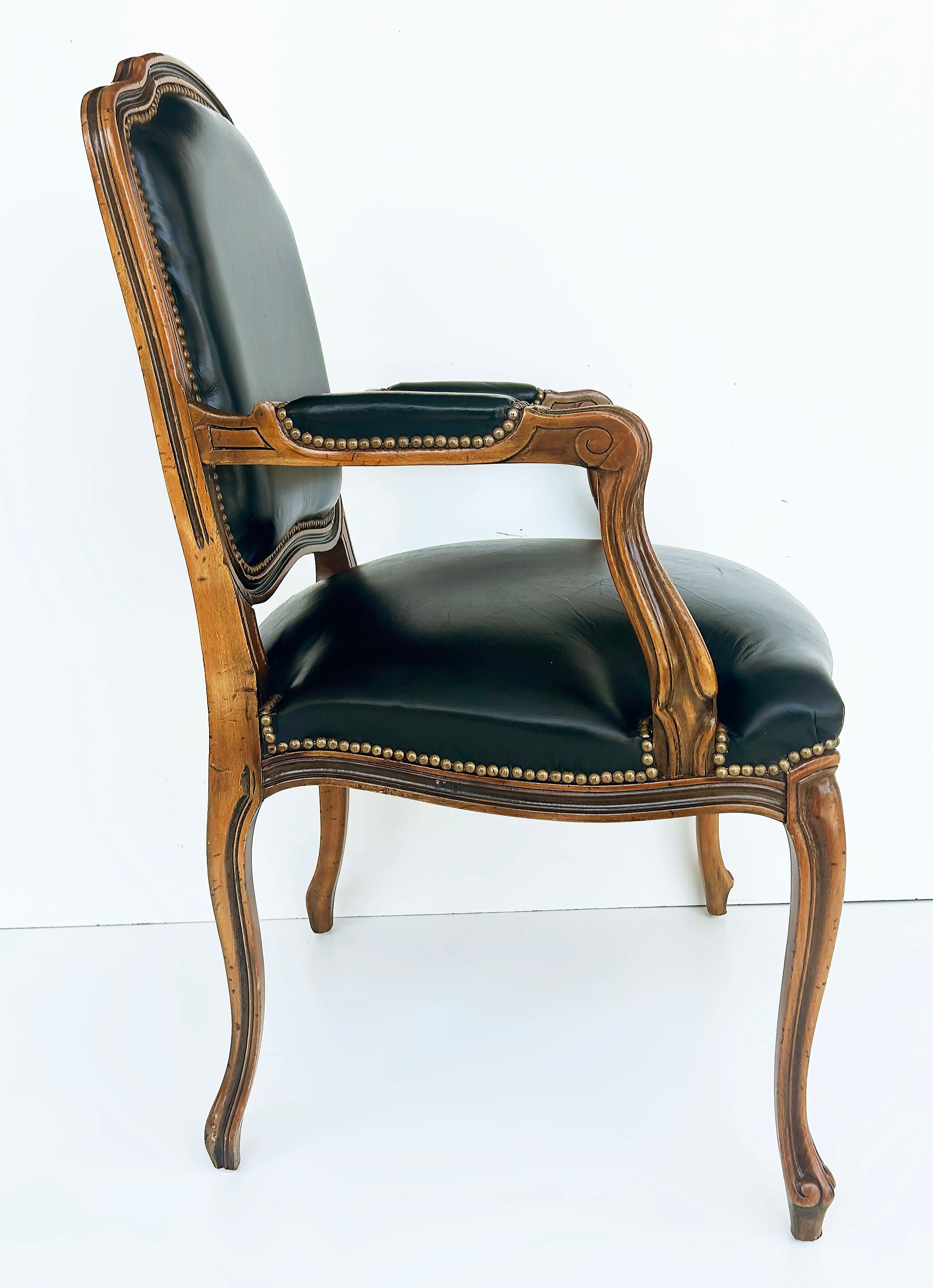 Vintage Italian Chateau D'Ax Leather Armchairs with Brass Nailhead Details, Pair In Good Condition For Sale In Miami, FL