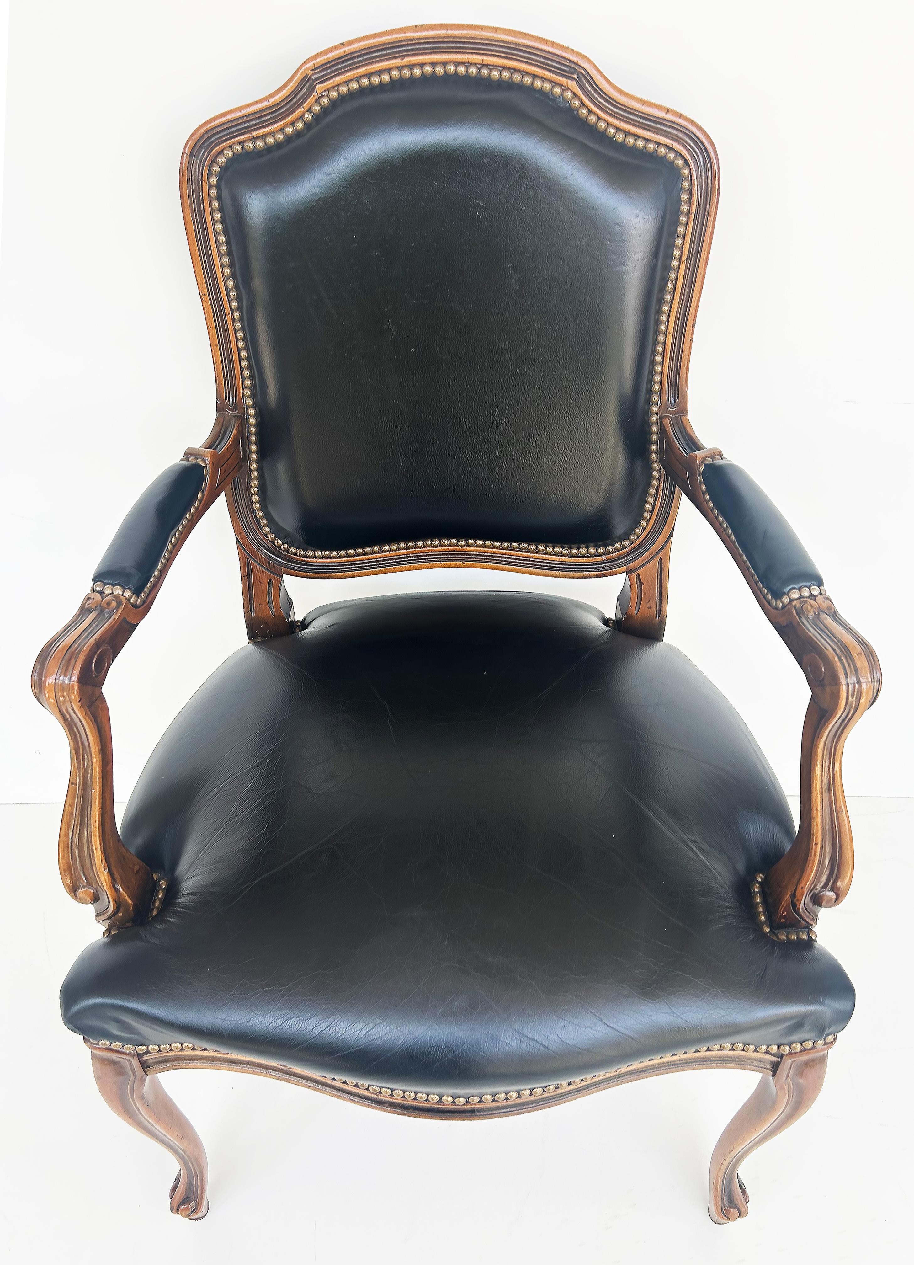Vintage Italian Chateau D'Ax Leather Armchairs with Brass Nailhead Details, Pair For Sale 2