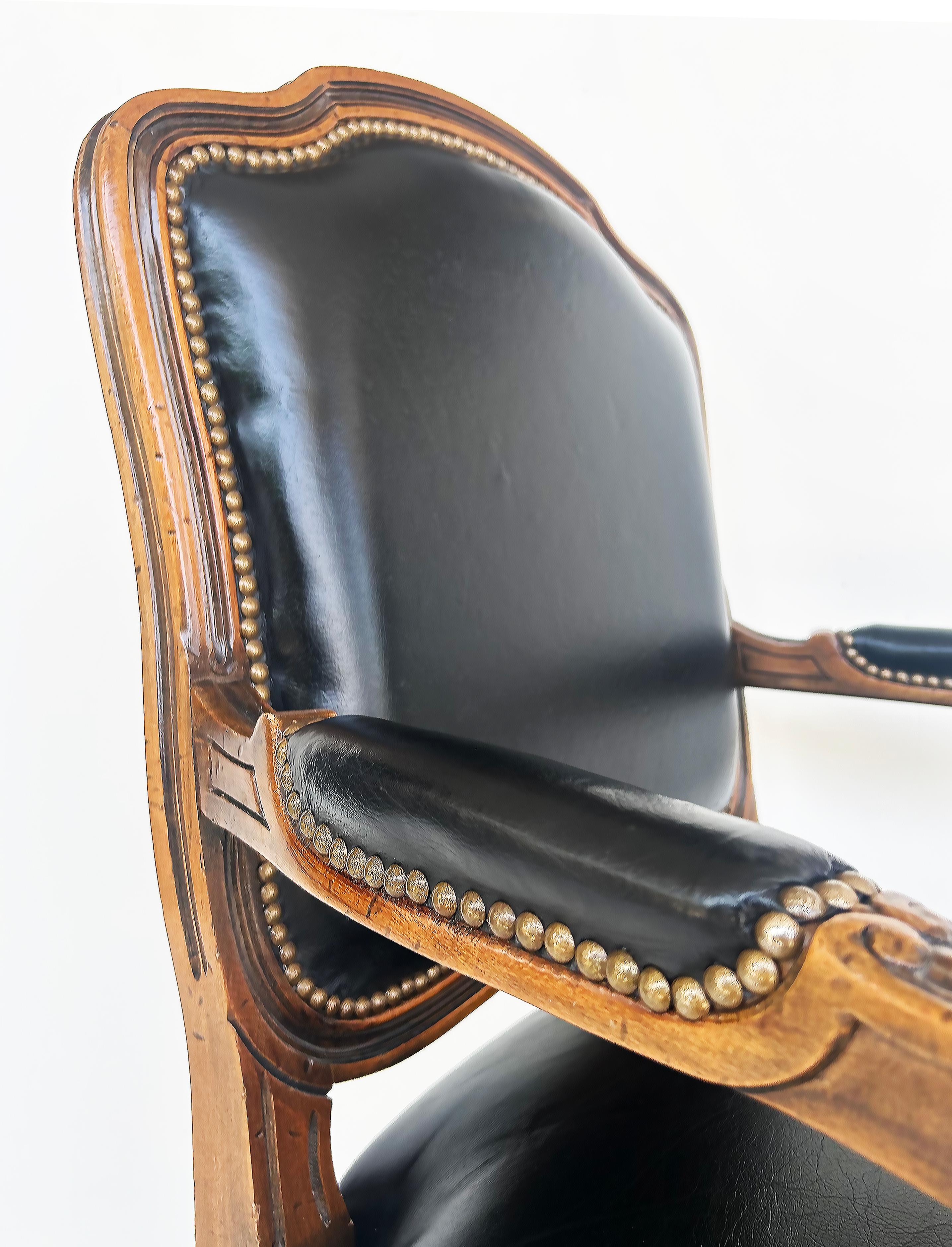 Vintage Italian Chateau D'Ax Leather Armchairs with Brass Nailhead Details, Pair For Sale 3