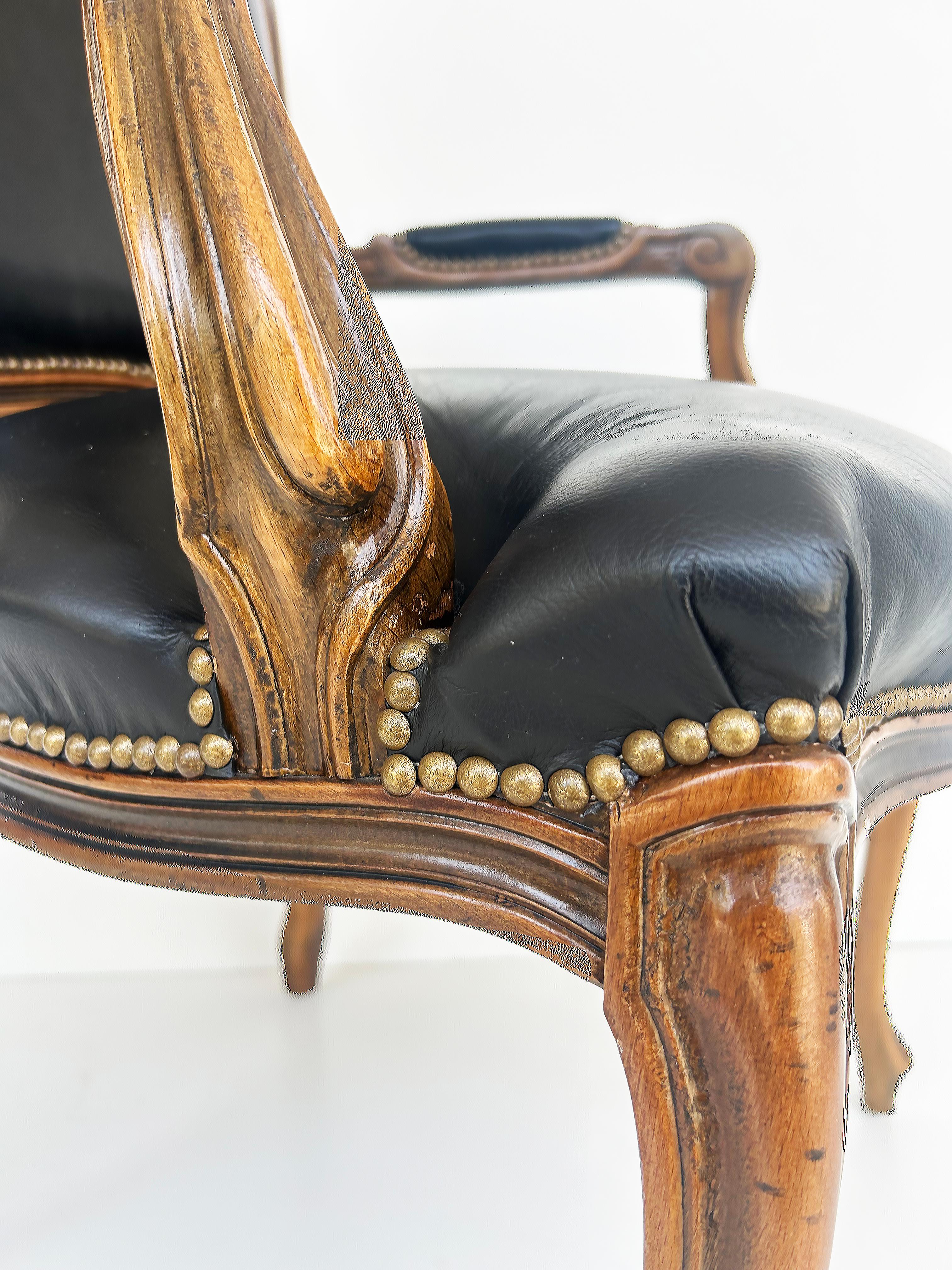 Vintage Italian Chateau D'Ax Leather Armchairs with Brass Nailhead Details, Pair For Sale 4