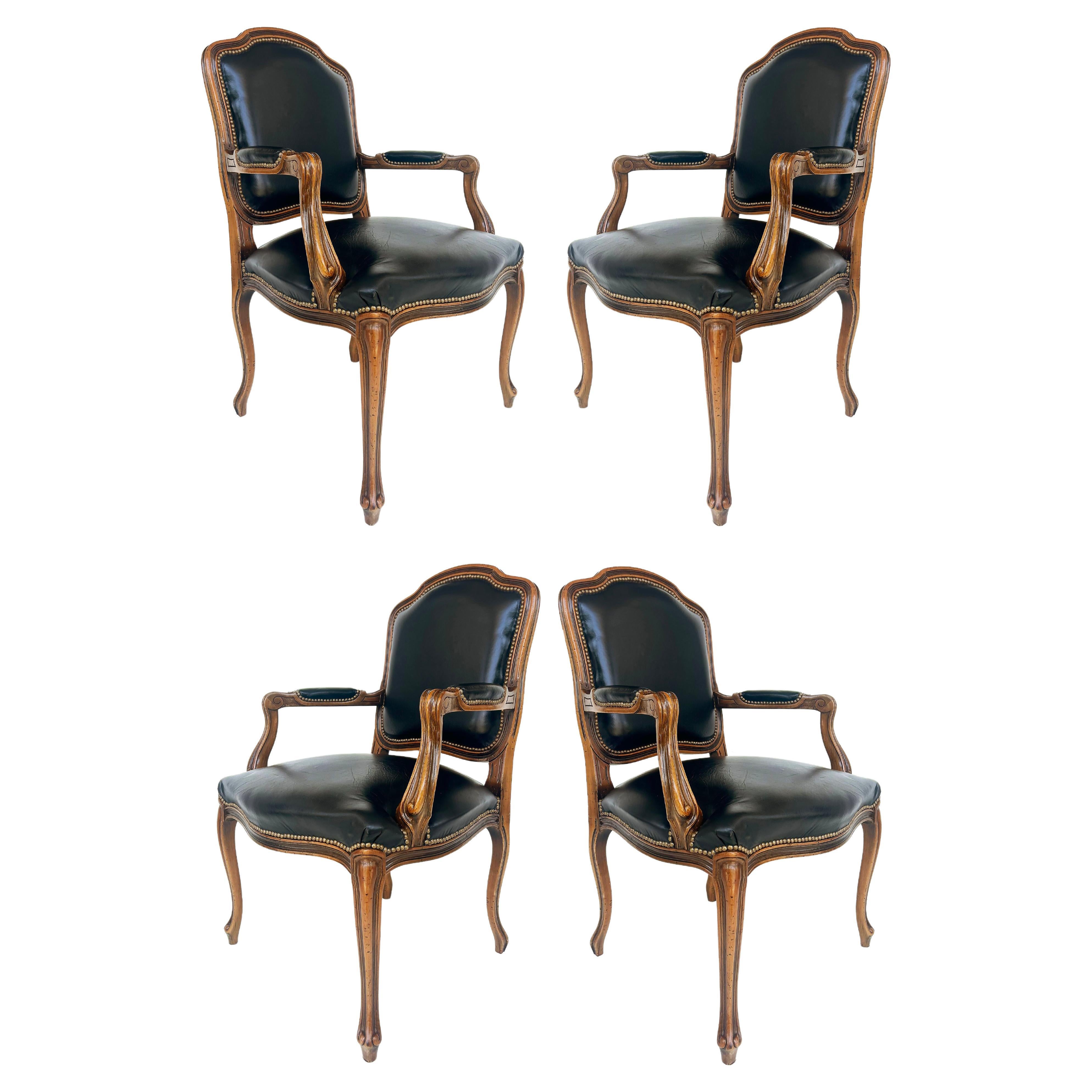 Vintage Italian Chateau D'Ax Leather Armchairs with Brass Nailhead Details, Pair For Sale