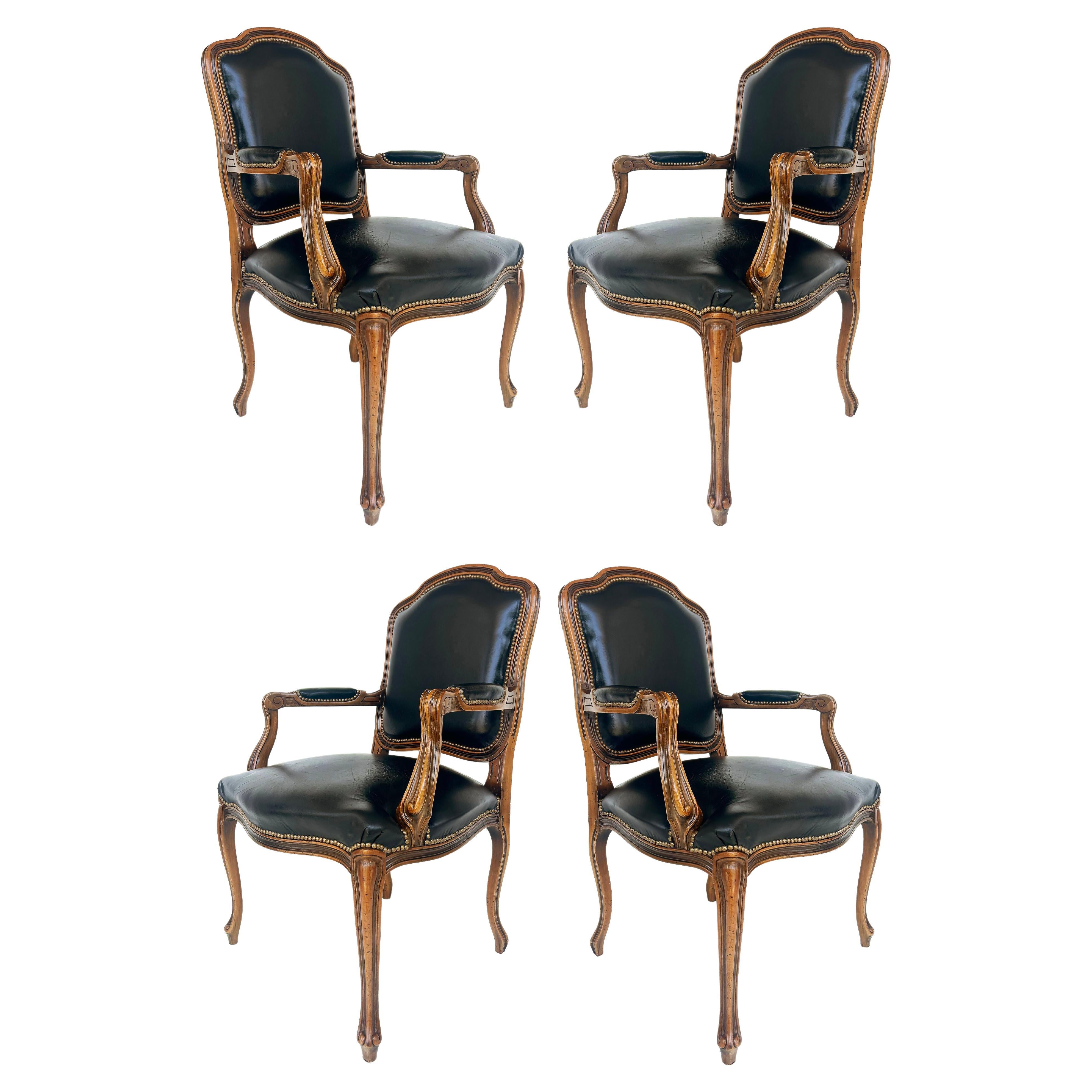 Vintage Italian Chateau D'Ax Leather Armchairs with Brass Nailhead Details, Pair