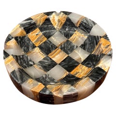 Vintage Italian Checkered Pink Marble Ashtray / Catchall, 1960s