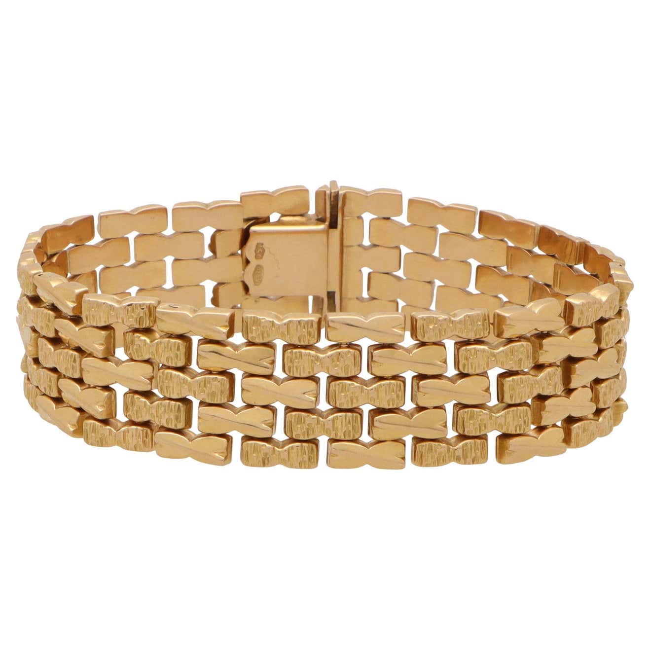 Vintage Italian Chevron Brick Link Bracelet Set in 18k Rose Gold For ...